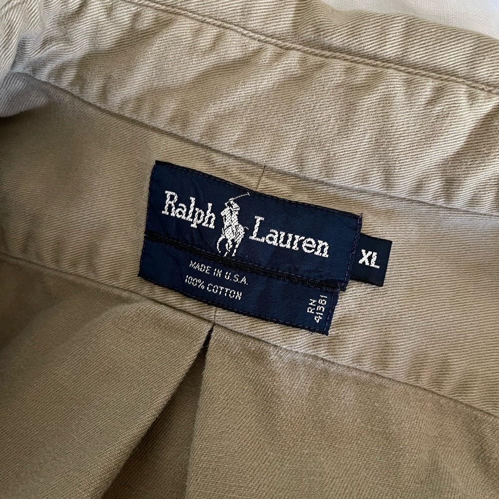 Ralph Lauren Vintage Khaki Tan Button Down Mens Shirt Cotton XL Polo 90s - Picture 5 of 6